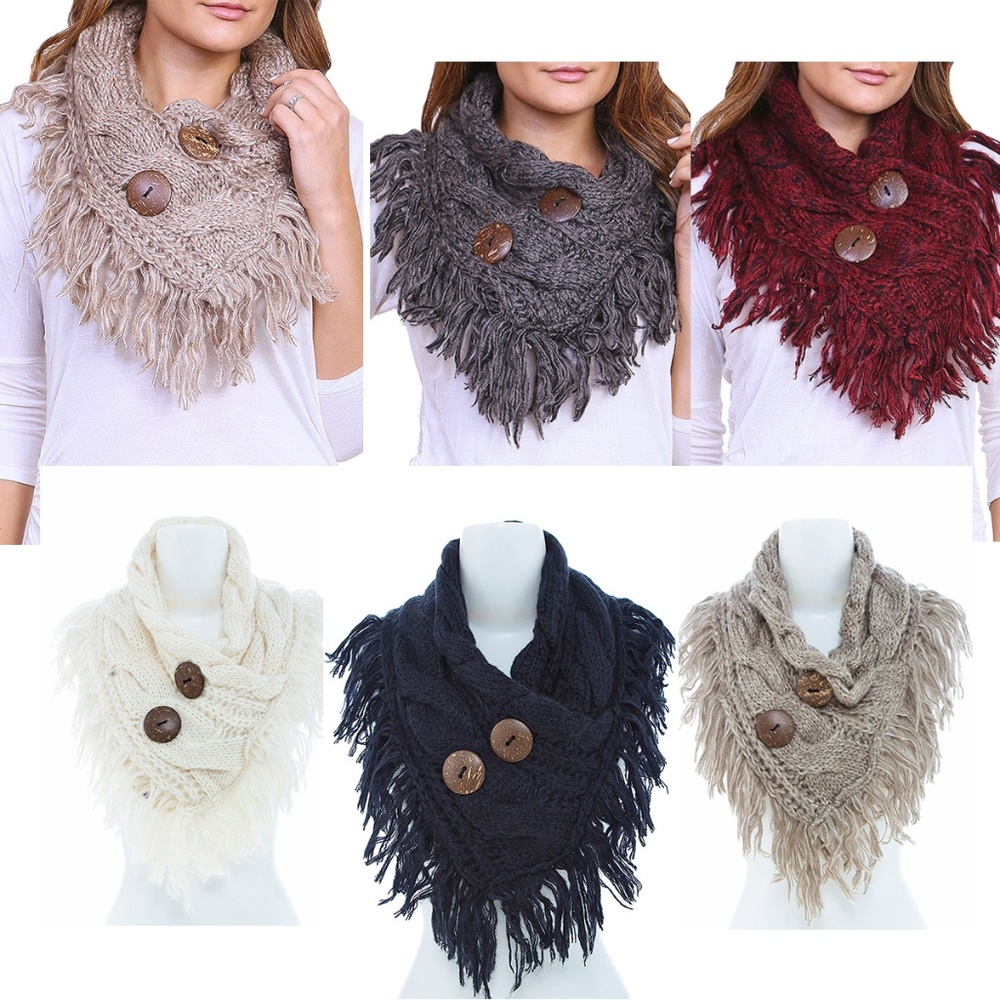 Button Accent Cable Knit Infinity Scarf